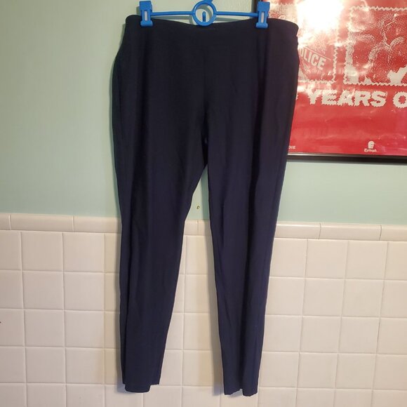 Eileen Fisher Navy Blue Slim Leg Elastic Waist Pull On Womens Slacks Dress Pants - Picture 2 of 9